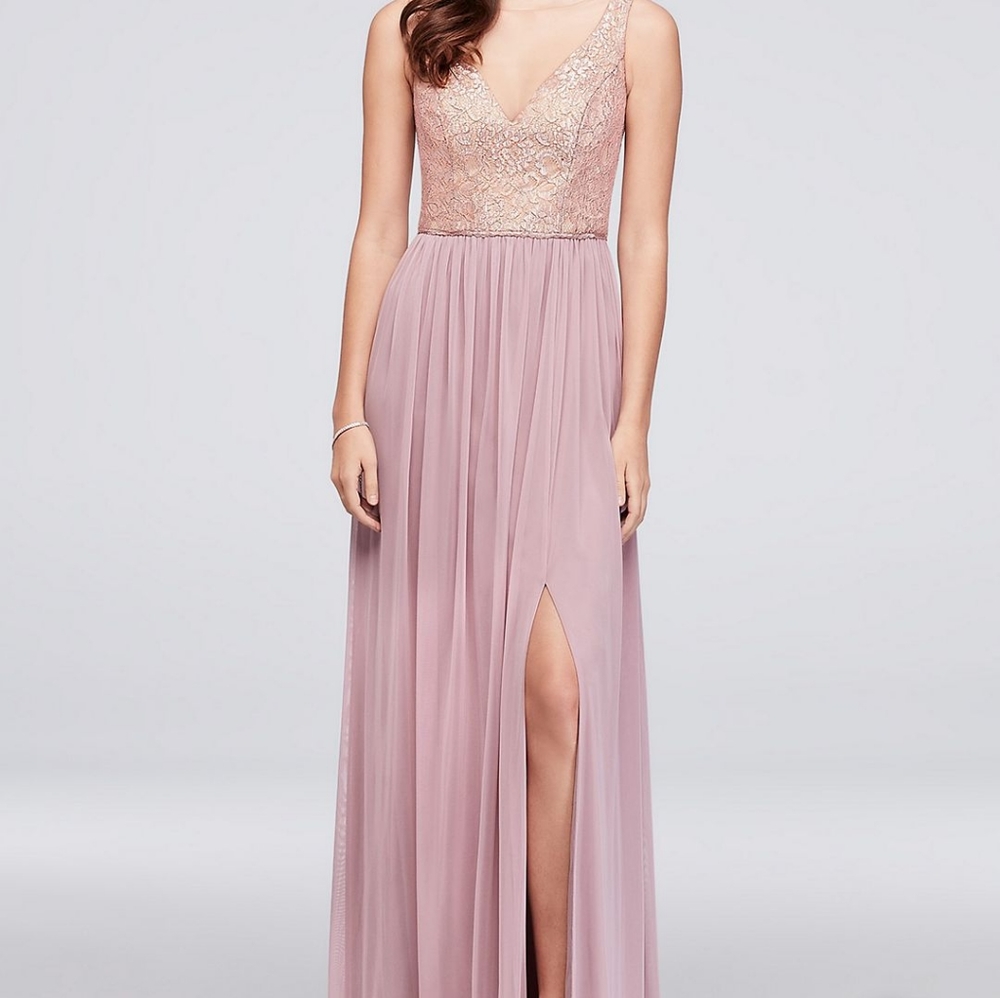 David's Bridal Floor Length V-Neck Gown